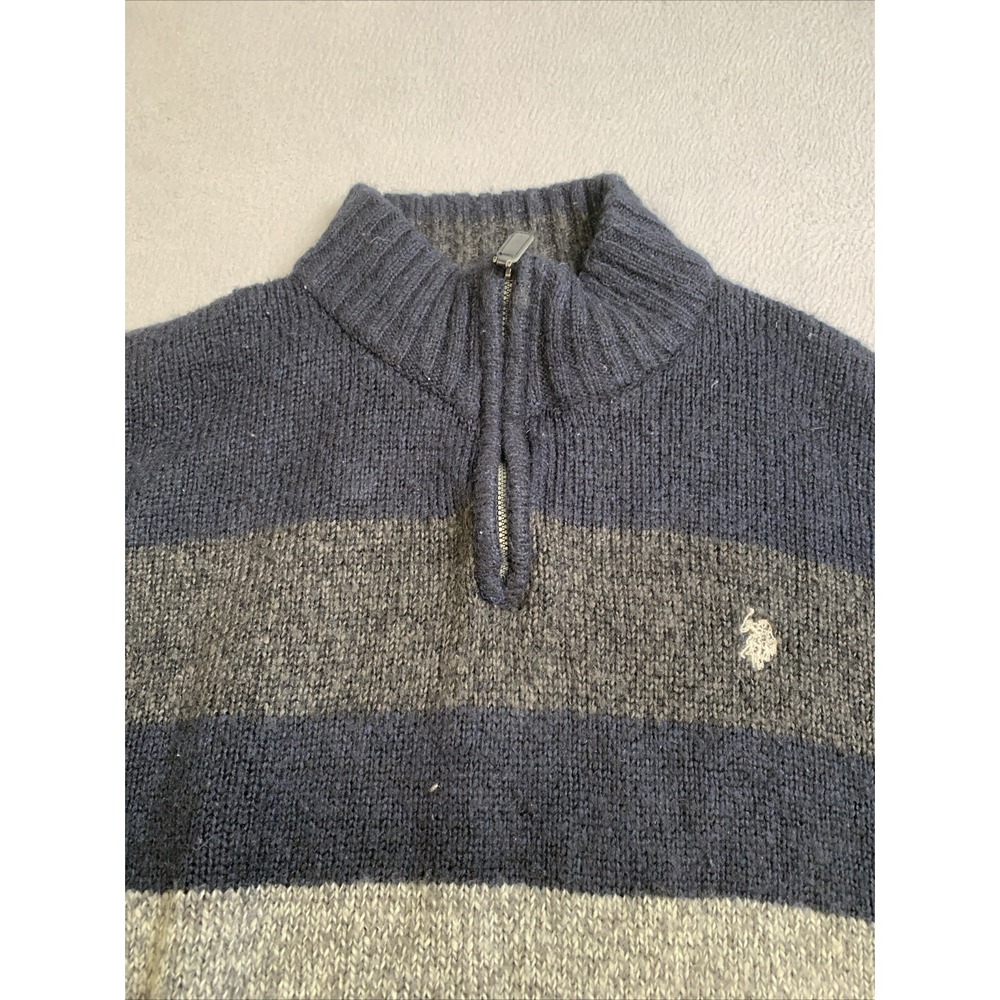 U.S. Polo Assn. Sweater Men's Size‎ XXL Zip Pullover Blue Grey White Striped - Picture 4 of 9